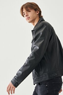 Regular Fit Normal Kesim %100 Deri Ceket - Black-L222264001 (görsel 4)
