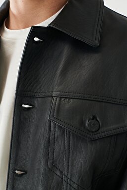 Regular Fit Normal Kesim %100 Deri Ceket - Black-L222264001 (görsel 5)