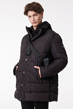 Regular Fit Normal Kesim Dik Yaka Siyah Şişme Mont - Black-L222360001 (görsel 3)