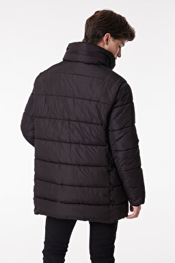 Regular Fit Normal Kesim Dik Yaka Siyah Şişme Mont - Black-L222360001 (görsel 5)