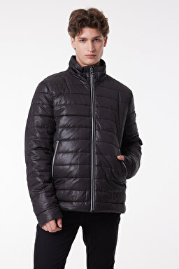 Regular Fit Normal Kesim Dik Yaka Siyah Şişme Mont - Black-L222378001 (görsel 2)