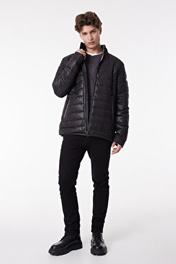 Regular Fit Normal Kesim Dik Yaka Siyah Şişme Mont - Black-L222378001 (görsel 3)
