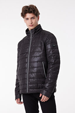 Regular Fit Normal Kesim Dik Yaka Siyah Şişme Mont - Black-L222378001 (görsel 4)