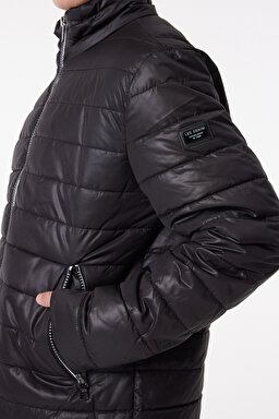 Regular Fit Normal Kesim Dik Yaka Siyah Şişme Mont - Black-L222378001 (görsel 5)