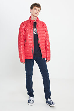 Regular Fit Normal Kesim Dik Yaka Kırmızı Şişme Mont - Red-L222378600 (görsel 3)