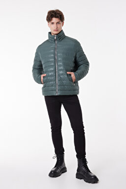 Regular Fit Normal Kesim Dik Yaka Haki Şişme Mont - Khaki-L222378801