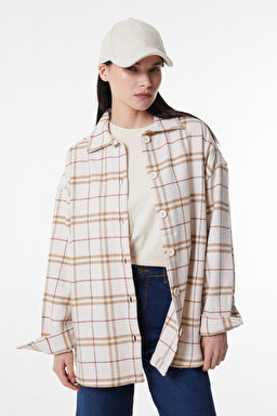 Regular Fit Normal Kesim %100 Pamuk Uzun Kollu Ekru Gömlek - Ecru-L222600104 (görsel 4)