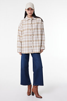 Regular Fit Normal Kesim %100 Pamuk Uzun Kollu Ekru Gömlek - Ecru-L222600104 (görsel 5)