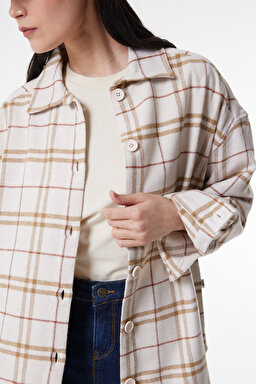 Regular Fit Normal Kesim %100 Pamuk Uzun Kollu Ekru Gömlek - Ecru-L222600104 (görsel 6)