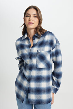 Regular Fit Normal Kesim %100 Pamuk Uzun Kollu Mavi Gömlek - Blue-L222601400 (görsel 2)