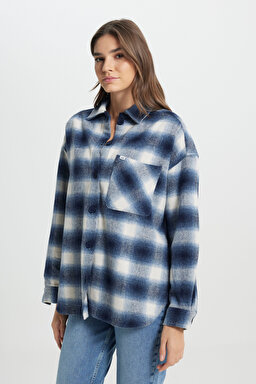 Regular Fit Normal Kesim %100 Pamuk Uzun Kollu Mavi Gömlek - Blue-L222601400 (görsel 3)