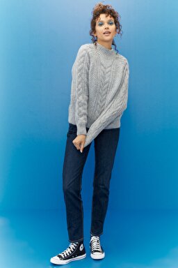 Regular Fit Normal Kesim Dik Yaka Kazak - Gray-L222606035 (görsel 2)