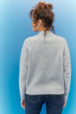 Regular Fit Normal Kesim Dik Yaka Kazak - Gray-L222606035 (görsel 4)