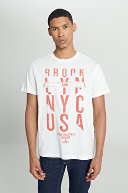 Regular Fit Rahat Kesim Bisiklet Yaka %100 Pamuk Kırık Beyaz Tişört - Off White-L222607102