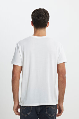 Regular Fit Normal Kesim %100 Pamuk Bisiklet Yaka Tişört - Off White-L222608102 (görsel 5)