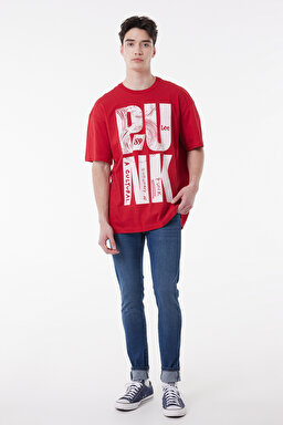 Loose Fit %100 Pamuk Bisiklet Yaka Kırmızı Tişört - Red-L222610600 (görsel 2)