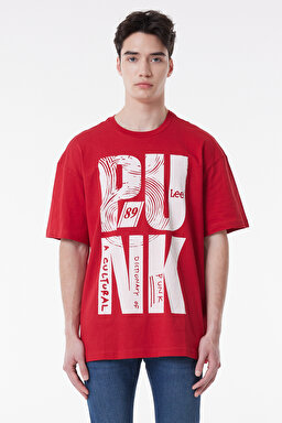 Loose Fit %100 Pamuk Bisiklet Yaka Kırmızı Tişört - Red-L222610600 (görsel 3)