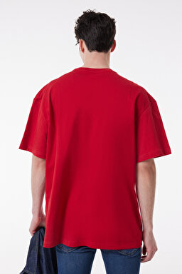 Loose Fit %100 Pamuk Bisiklet Yaka Kırmızı Tişört - Red-L222610600 (görsel 6)