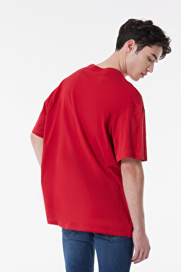 Loose Fit %100 Pamuk Bisiklet Yaka Kırmızı Tişört - Red-L222610600 (görsel 7)