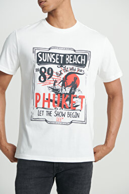 Regular Fit Normal Kesim %100 Pamuk Bisiklet Yaka Tişört - Off White-L222616102 (görsel 5)