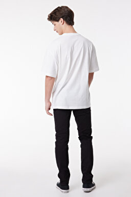 Loose Fit %100 Pamuk Bisiklet Yaka Tişört - Off White-L222617102 (görsel 4)