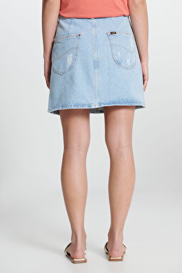 Regular Fit Normal Kesim %100 Pamuk Yüksek Bel Mavi Jean Kot Etek - Mid Blue-L231062XT (görsel 6)