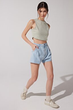 Stella Regular Fit Normal Kesim Yüksek Bel Açık Mavi Jean Kot Şort - Bleach-L231063851 (görsel 2)