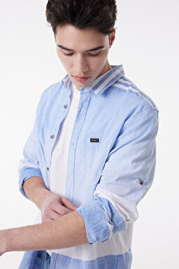 Regular Fit Normal Kesim %100 Pamuk Açık Mavi Gömlek - Multi-L231066900 (görsel 3)