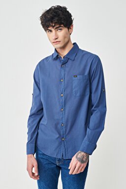 Regular Fit Normal Kesim %100 Pamuk Lacivert Uzun Kollu Gömlek - Navy-L231068410