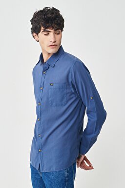 Regular Fit Normal Kesim %100 Pamuk Lacivert Uzun Kollu Gömlek - Navy-L231068410 (görsel 4)