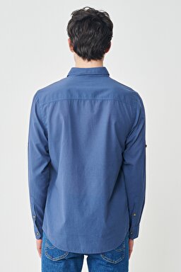 Regular Fit Normal Kesim %100 Pamuk Lacivert Uzun Kollu Gömlek - Navy-L231068410 (görsel 6)