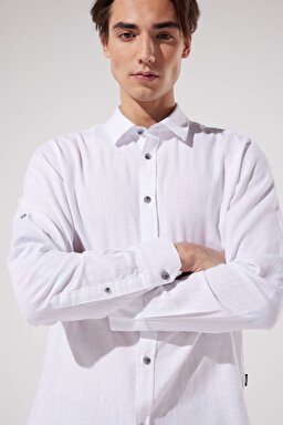 Regular Fit Normal Kesim %100 Pamuk Uzun Kollu Beyaz Gömlek - White-L231069100 (görsel 2)