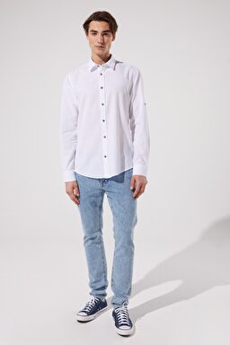 Regular Fit Normal Kesim %100 Pamuk Uzun Kollu Beyaz Gömlek - White-L231069100 (görsel 4)