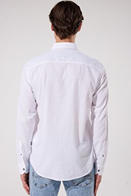 Regular Fit Normal Kesim %100 Pamuk Uzun Kollu Beyaz Gömlek - White-L231069100 (görsel 5)