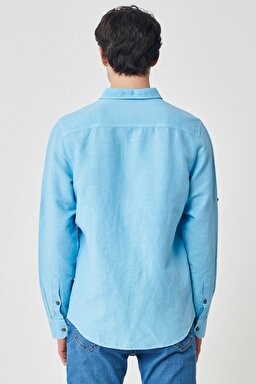 Regular Fit Normal Kesim %100 Pamuk Mavi Uzun Kollu Gömlek - Blue-L231069400 (görsel 6)
