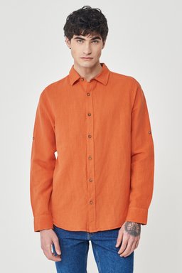 Regular Fit Normal Kesim %100 Pamuk Turuncu Uzun Kollu Gömlek - Orange-L231069700