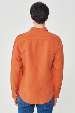 Regular Fit Normal Kesim %100 Pamuk Turuncu Uzun Kollu Gömlek - Orange-L231069700 (görsel 7)