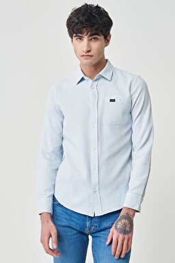 Regular Fit Normal Kesim %100 Pamuk Mavi Uzun Kollu Gömlek - Blue-L231081400 (görsel 2)