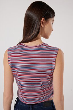 Slim Fit Dar Kesim Bisiklet Yaka Kolsuz Crop Renkli Esnek Tişört - Multi-L231089900 (görsel 5)