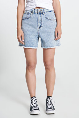 Regular Fit Normal Kesim %100 Pamuk Yüksek Bel Açık Mavi Jean Kot Şort - Light Blue-L231101404 (görsel 4)