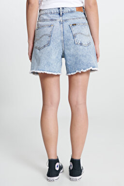 Regular Fit Normal Kesim %100 Pamuk Yüksek Bel Açık Mavi Jean Kot Şort - Light Blue-L231101404 (görsel 5)