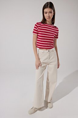 Slim Fit Dar Kesim Bisiklet Yaka Kısa Kollu Crop Renkli Esnek Tişört - Multi-L231105900 (görsel 5)