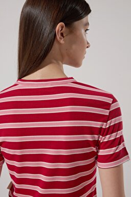 Slim Fit Dar Kesim Bisiklet Yaka Kısa Kollu Crop Renkli Esnek Tişört - Multi-L231105900 (görsel 6)
