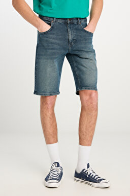 Regular Fit Normal Kesim Normal Bel Mavi Esnek Jean Kot Şort - Mid Blue-L231140XT (görsel 3)