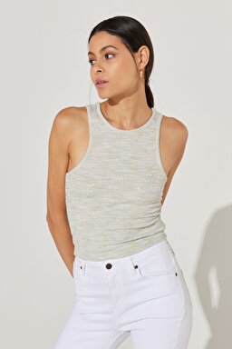 Slim Fit Dar Kesim Bisiklet Yaka Kolsuz Çizgili Tişört - Multi-L231183900 (görsel 2)