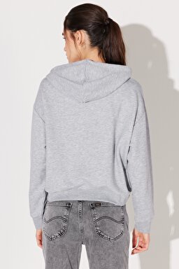 Regular Fit Normal Kesim Kapüşonlu Gri Melanj Tom ve Jerry Baskılı Sweatshirt - Gray-L231211035 (görsel 7)