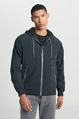 Regular Fit Normal Kesim Kapüşonlu Siyah Mont Ceket - Black-L231225001 (görsel 2)