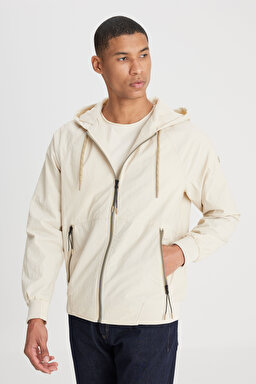 Regular Fit Normal Kesim Kapüşonlu Taş Rengi Mont Ceket - Stone-L231225013 (görsel 2)