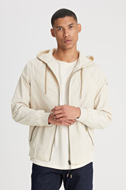 Regular Fit Normal Kesim Kapüşonlu Taş Rengi Mont Ceket - Stone-L231225013 (görsel 3)