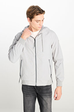 Regular Fit Normal Kesim Kapüşonlu Gri Yağmurluk Ceket - Light Gray-L231225032 (görsel 3)